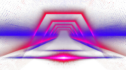 Fototapeta premium PNG Neon futuristic tunnel glowing magenta and blue with digital grid