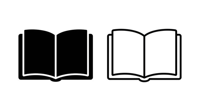 Open book icon in black and white vector style