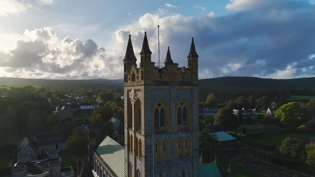 Buckfast Abbey from a drone, Devon, England, United Kingdom