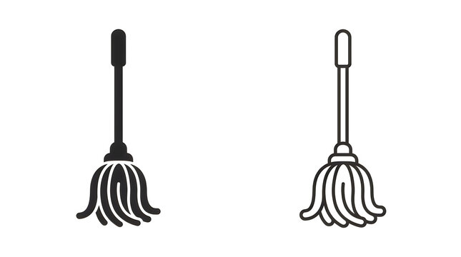 Black and white mop and dustpan cleaning tools