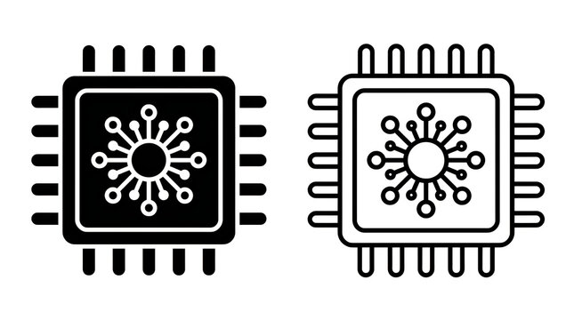 Microchip with virus icon inside black and white