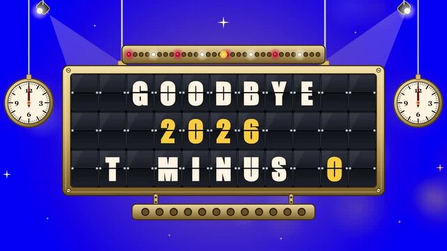 Happy New Year 2027 Vintage Split-Flap Board Flipping from Goodbye 2026, Midnight Countdown Seamless Loop Animation