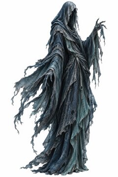 Dark hooded ghostly wraith in tattered flowing robes