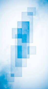 Soft blue mist surrounds diffused rectangles and floating squares in a minimalist geometric dreamscape over a bright white background art, calm, muted, minimalist