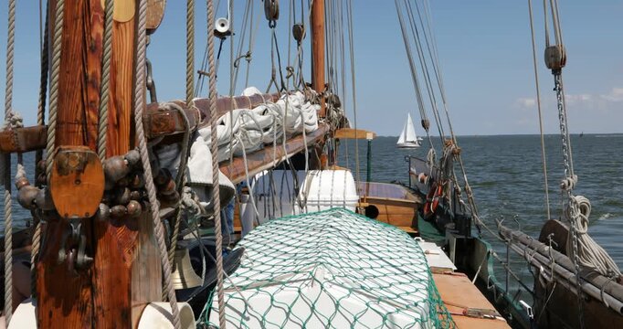 Rigging, sailing ship, sailing boat, Wustrow, Saaler Bodden, Fischland, Dar&szlig;, Mecklenburg-Vorpommern, Germany