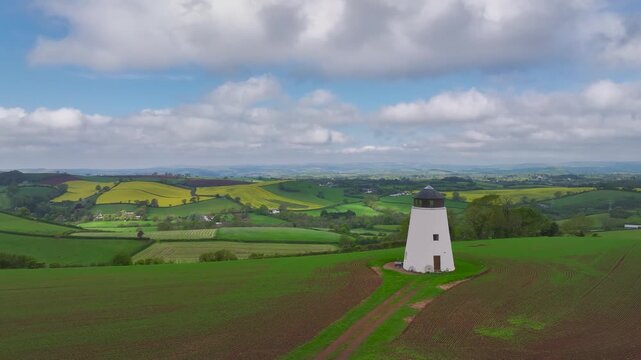 Devon Windmill and Farms from a drone, Torquay, Devon, England, United Kingdom