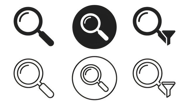 Six different search magnifying glass icons