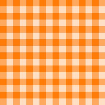 Bright Pumpkin Orange & Soft Cream Gingham &mdash; Classic Autumn Plaid Seamless Pattern. Perfect for Halloween, autumn harvest, picnic designs, kids&rsquo; apparel, kitchen textiles, summer decor. 