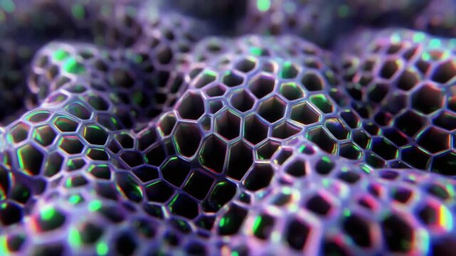 Abstract wavy hexagonal grid texture with iridescent holographic reflections