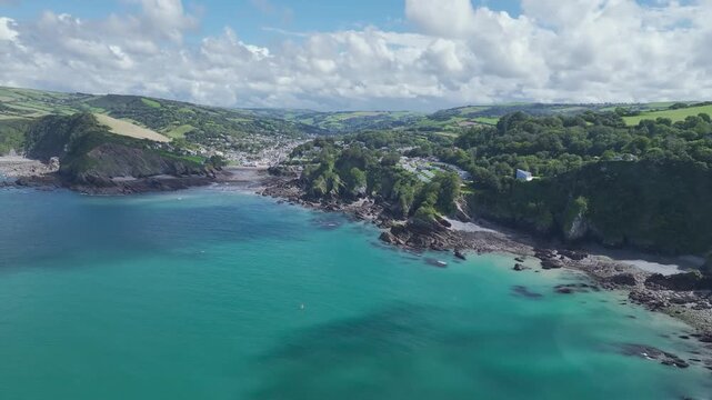 Combe Martin Beaches and Bay from a drone, Ilfracombe, Devon, England, United Kingdom