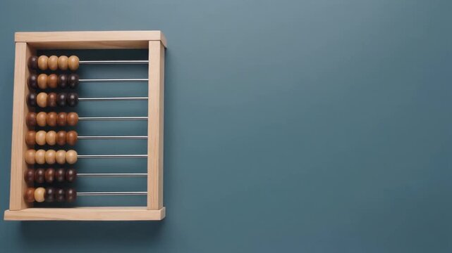 Lateral Camera Move Past a Wooden Abacus on Blue