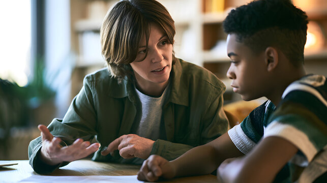 A psychologist discussing a recovery plan with a teens struggling with issues during a one-on-one therapy session