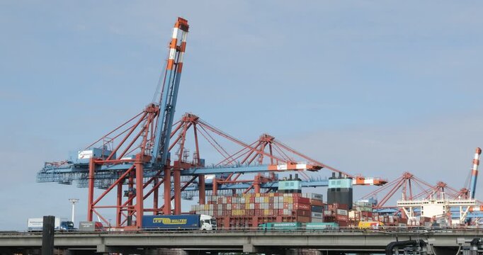 A7 motorway, Eurogate container terminal, port, Hamburg, Germany