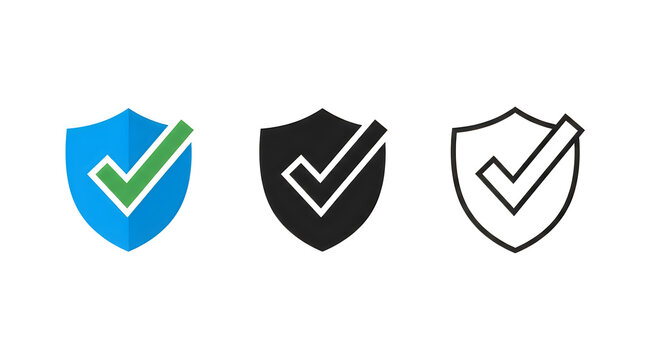 Checkmark inside shield icon set