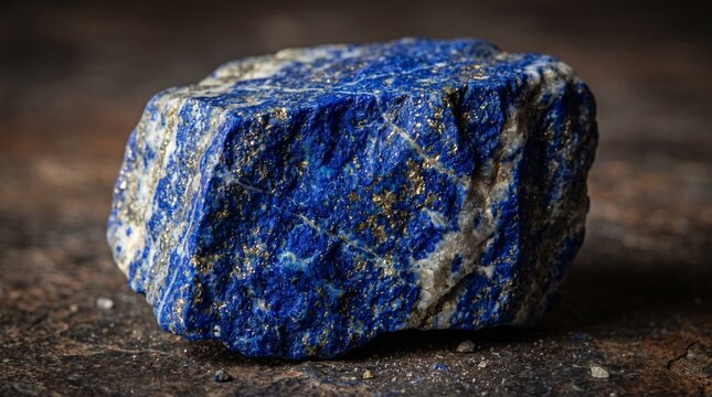 Natural raw lapis lazuli gemstone block showing rich ultramarine color and golden specks