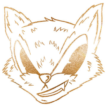Golden cunning fox sticker overlay design resource