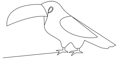 Fototapeta premium Simple line art drawing of a tropical toucan bird with large beak