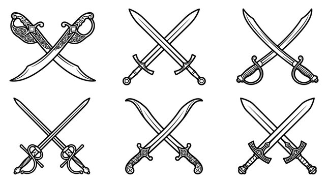Vintage Crossed Swords Illustration Set