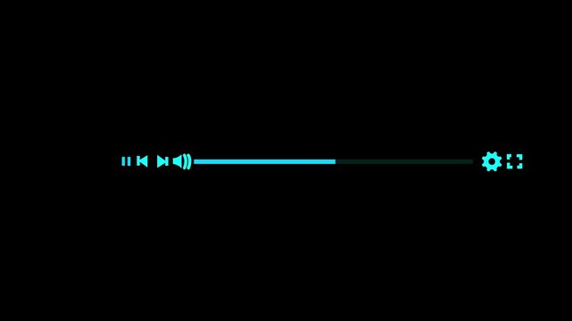 Media player template scroll bar button cyan audio reactor, Music time line or video track player, Time line bar moving as song media playing Animation. music player motion graphic concept animation.