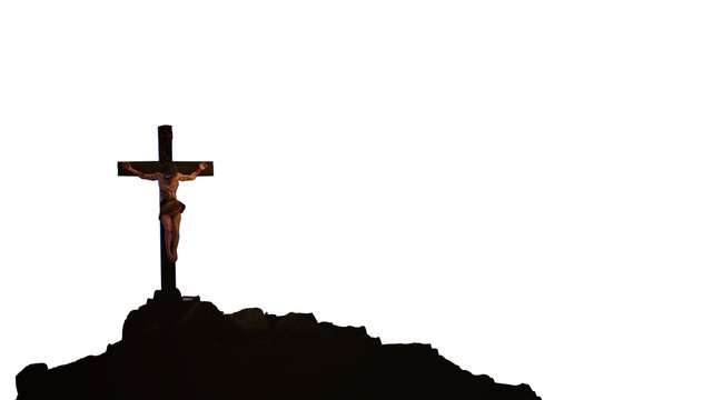 Jesus Christ Crucified on Cross at Golgotha Isolated on White Background 3d render 