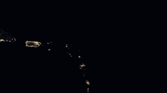 Saint Barthelemy night globe. City lights, zoom, spin, outline glow, pullback, ring reveal for Saint Barthelemy. Elements of the animation furnished by NASA.