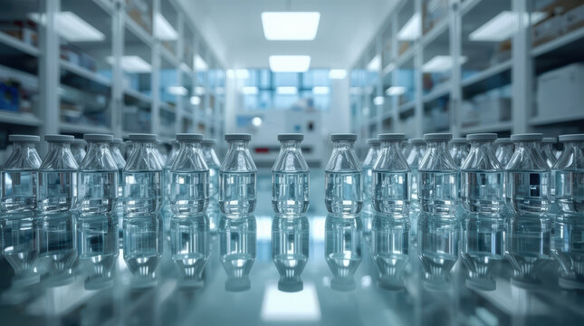 Modern laboratory with rows of clear sample bottles creates precise, high fidelity research
