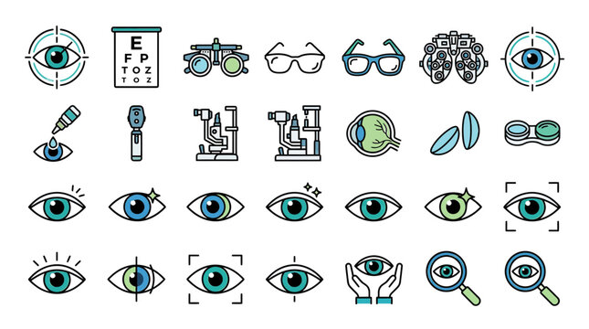 Eye Care and Vision Health Icons Set