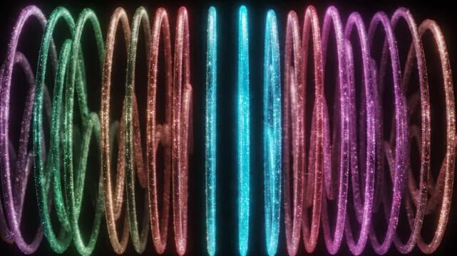 Glowing neon colorful spiral toy rotating in smooth motion creating vibrant patterns for modern background video footage