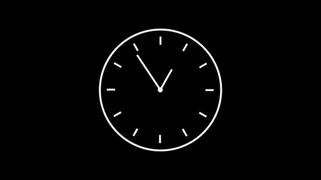 Animated analog clock icon with continuously rotating hands, circular timer design, and a 12-hour clock face on a dark background. 4K seamless motion graphic for timing, duration, countdown, and time 