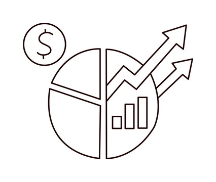 financial pie chart growth upward arrow coin business