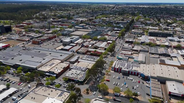 Aerial view of Shepparton shopping precinct, Victoria, Australia