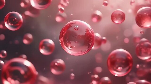 Floating translucent pink spheres drifting through space with soft bokeh background and gentle lighting effects 4K Generative AI
