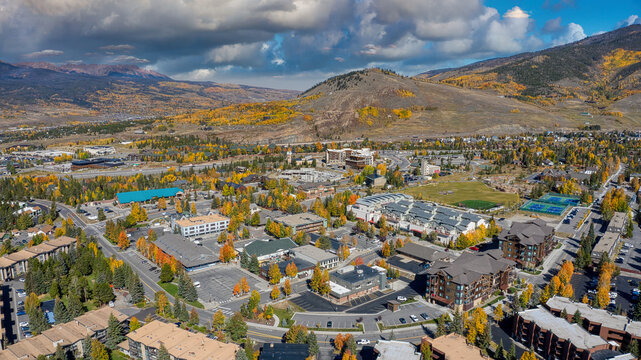 Aerial View of Dillion, Colorado in Autumn