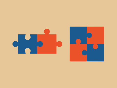 Interlocking jigsaw puzzle pieces vector icons for business collaboration teamwork concept design