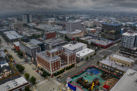 Aerial Drone View of Everett, Washington