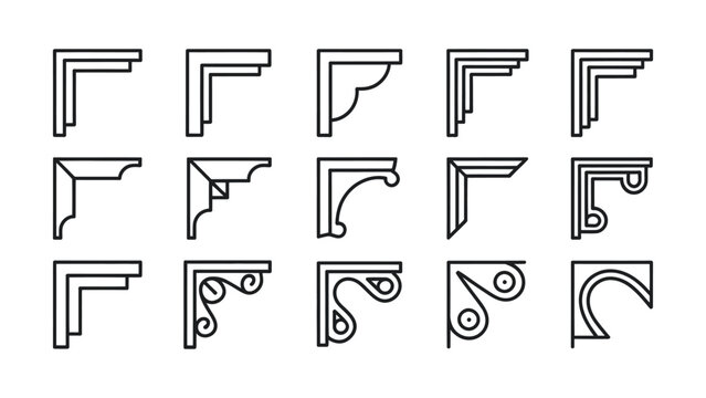 Decorative corner frame elements with vintage ornamental lines for border design