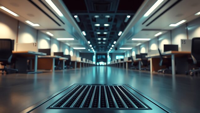 low angle view of modern empty office cubicles