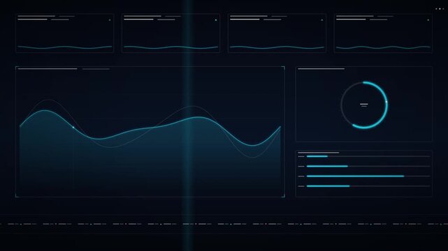 Futuristic Cyber HUD Dashboard with Dynamic Line Charts and Data Analytics