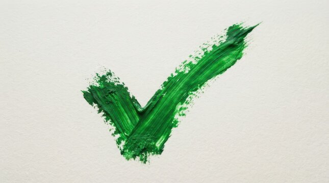 Handpainted green check mark on white paper