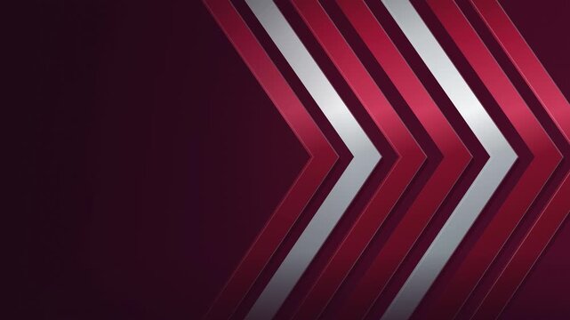 Layered Red and Silver Metallic Chevrons in Rhythmic Motion, Animated Arrow Bands with Moving Highlights and Copy Space, Abstract Metallic Chevrons, Dynamic Red Broadcast Background