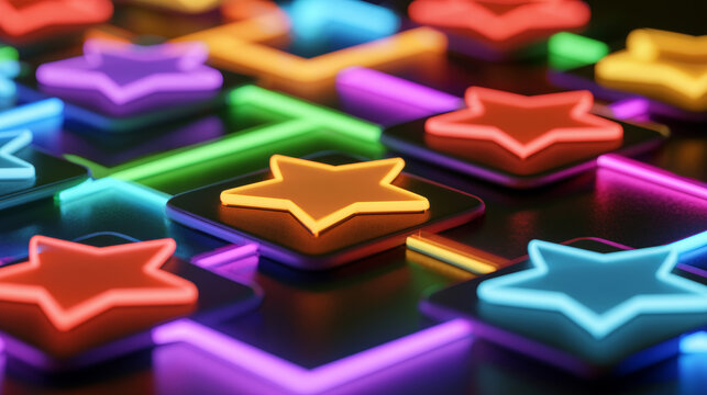 Colorful Neon Glowing 3D Stars Abstract Background