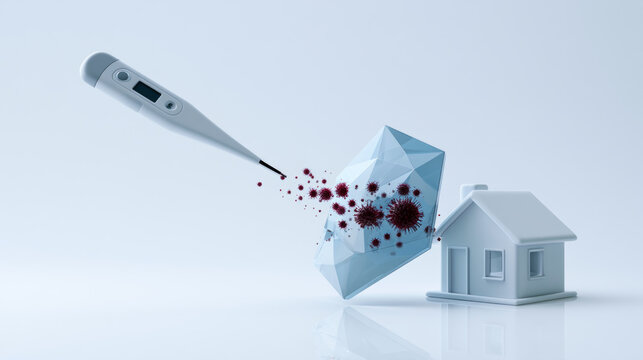 Thermometer detecting virus in ice blocks with house model