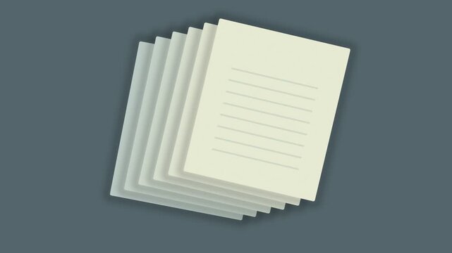 A stack of white paper sheets arranged in a perspective view isolated on a flat solid grey background for digital
