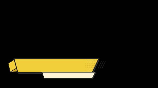 Folded yellow ribbon lower third with cream subtitle panel