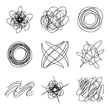 Collection of abstract messy line doodles and scribble shapes
