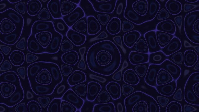 Abstract dark blue geometric background with a smooth liquid flowing pattern of connected organic shapes and a repeating symmetry structural