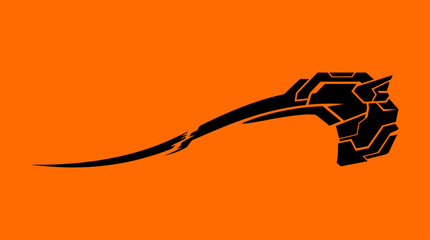 Fototapeta premium Abstract Futuristic Mechanical Bird Head Graphic on Vibrant Orange Background