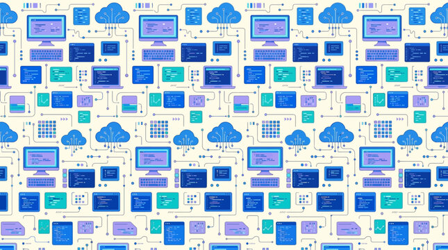 Digital Network Cloud Computing Technology Data Flow Seamless Pattern Background
