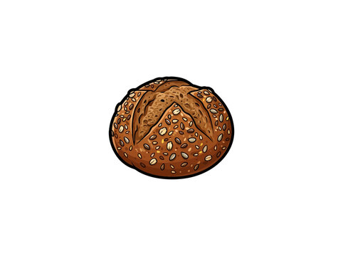 Multigrain Bread Loaf With Seeds Isolated On White Vector Illustration
