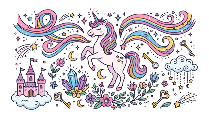 Obraz premium Cute Cartoon Unicorn with Fantasy Elements